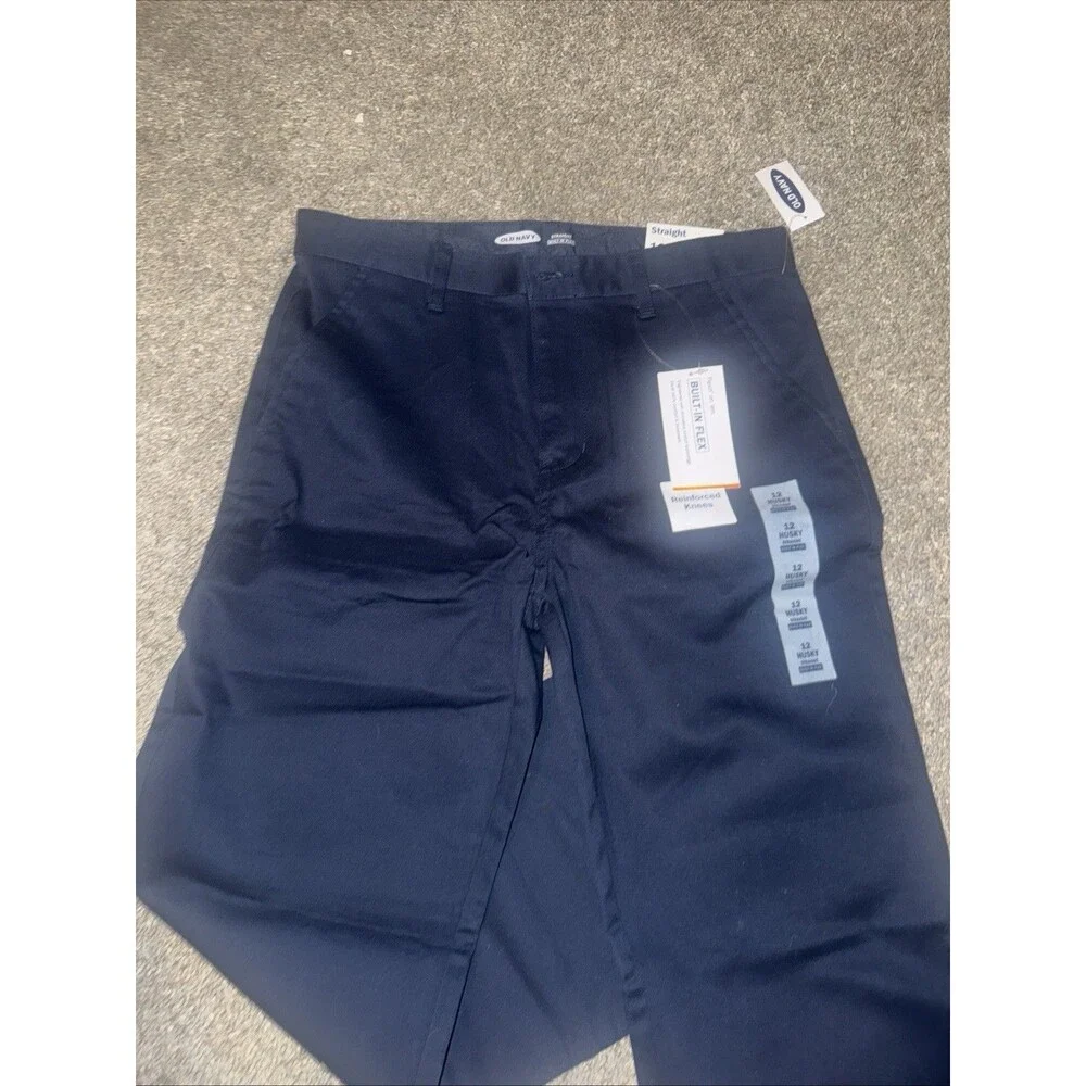 NWT Old Navy Boys Blue Chino Built-In Flex Straight Leg Pants Boys Size 12 Husky